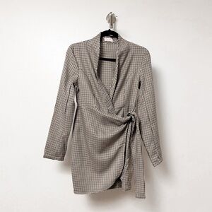 Pink‎ Lily Easy To See Plaid Collared Long Sleeve Belted Mini Dress Small